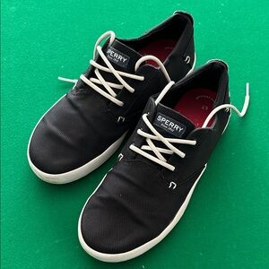 Sperry Men's Black Canvas Boat Shoes with White Accents